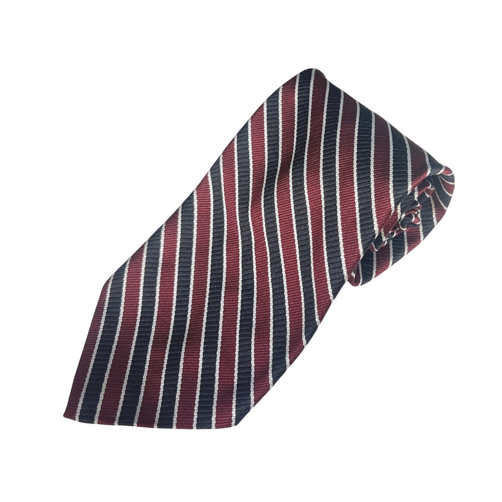 Vintage Sears The Mens Store Striped Necktie Burgundy Black White Polyester